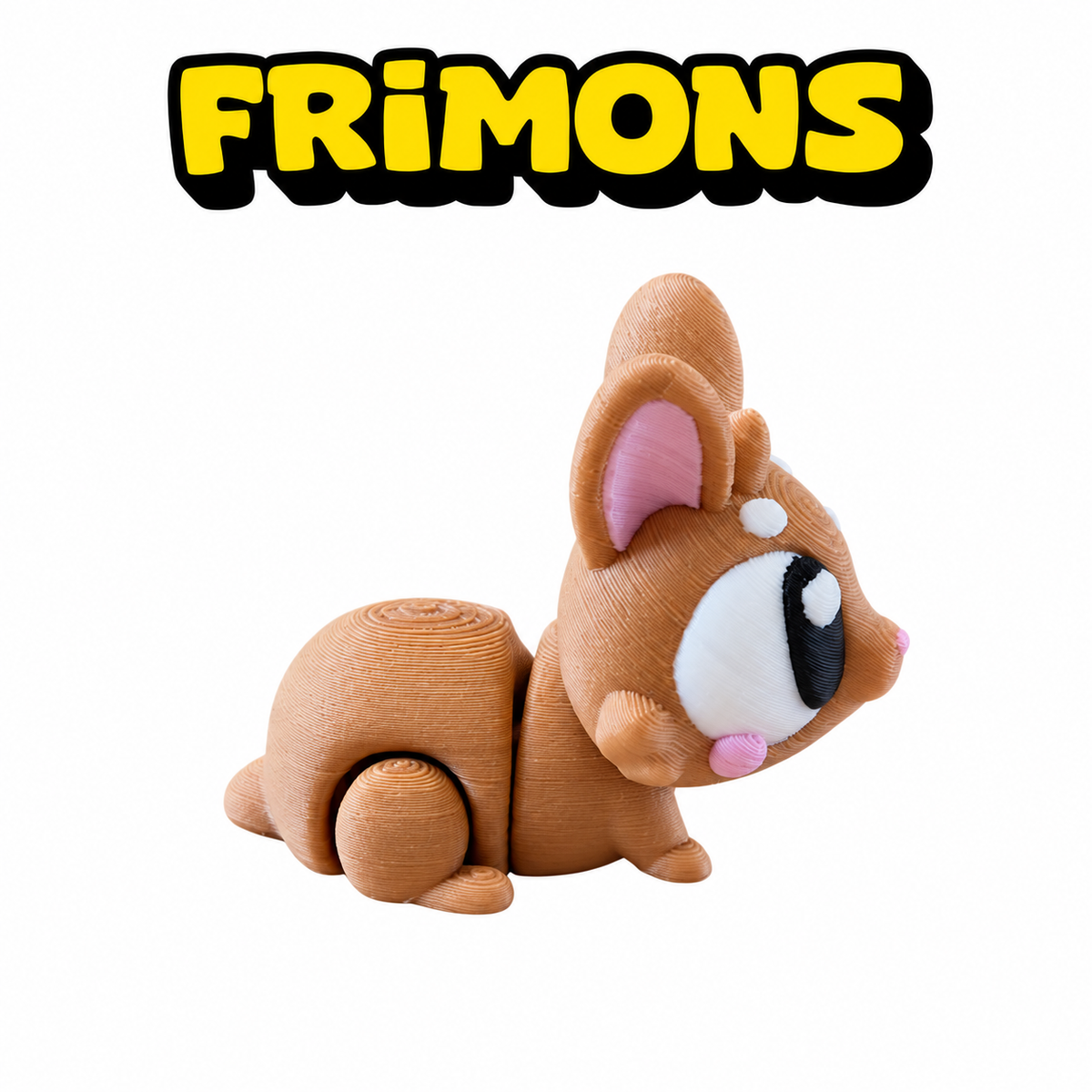 Bruin Frimons-konijn met witte buik en roze neus, van opzij.
