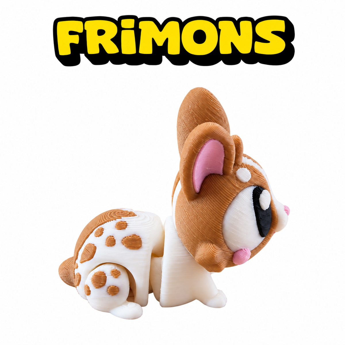 Bruin-wit gevlekt Frimons-konijn met lange oren, van opzij.