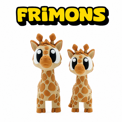 Guus en Gijs, twee oranje giraffiguren van voren