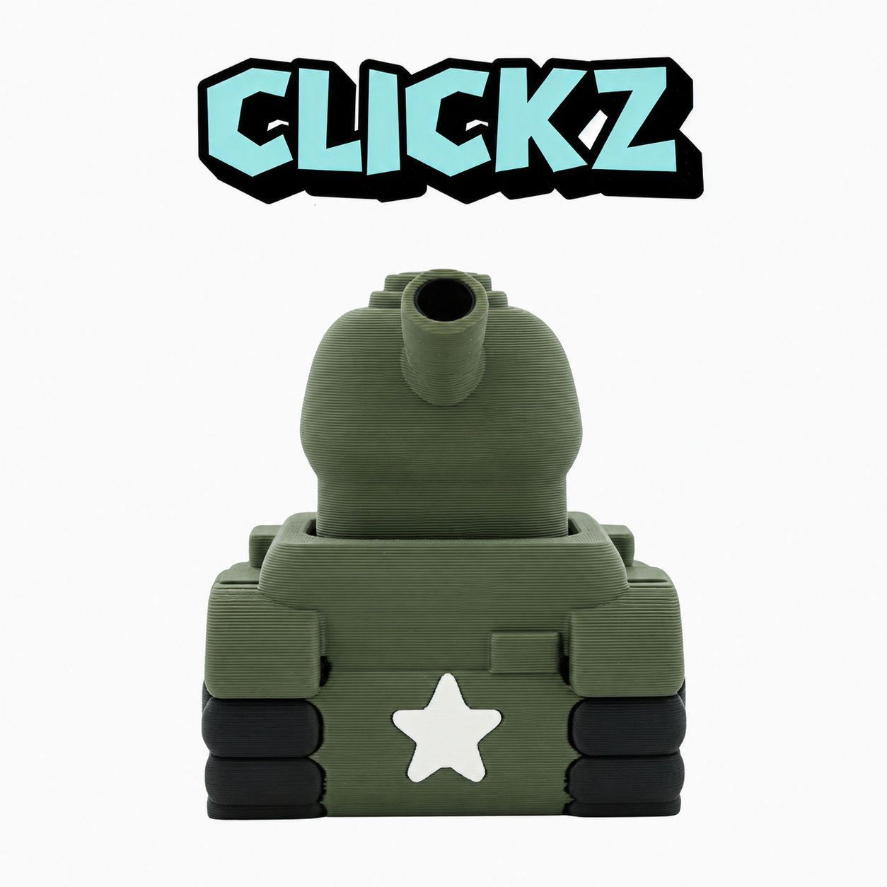 Groene speelgoedtank met witte ster van achteren