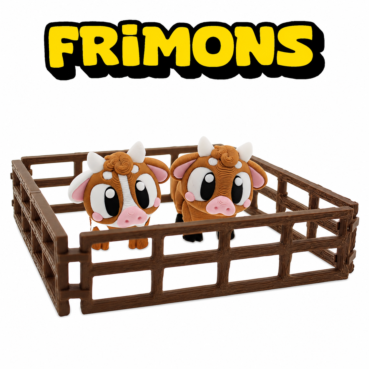Set van twee koefiguren in een rechthoekig houten hek