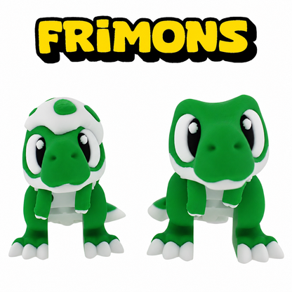 Tygo en Tino, twee groen-witte T-rexfiguren van voren
