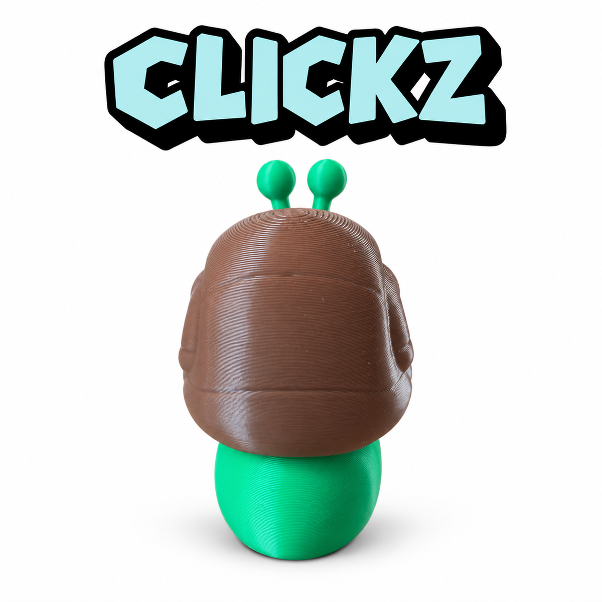 alt="Clickz slak van achteren, met een groot bruin slakkenhuis boven een groen lijf."